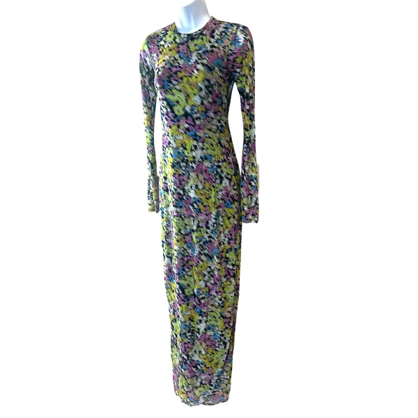AFRM Abstract Mesh Maxi Dress XS Bodycon Slinky Long Sleeve Didi Designer $90 - Image 10