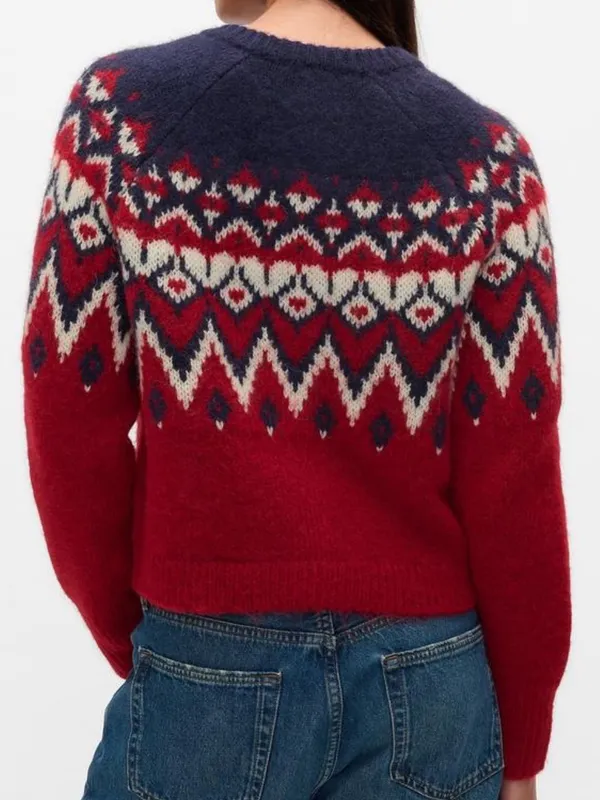 Gap Fair Isle Brushed Alpaca Wool Cardigan Sweater Medium Red Navy Blue $80 - Image 2