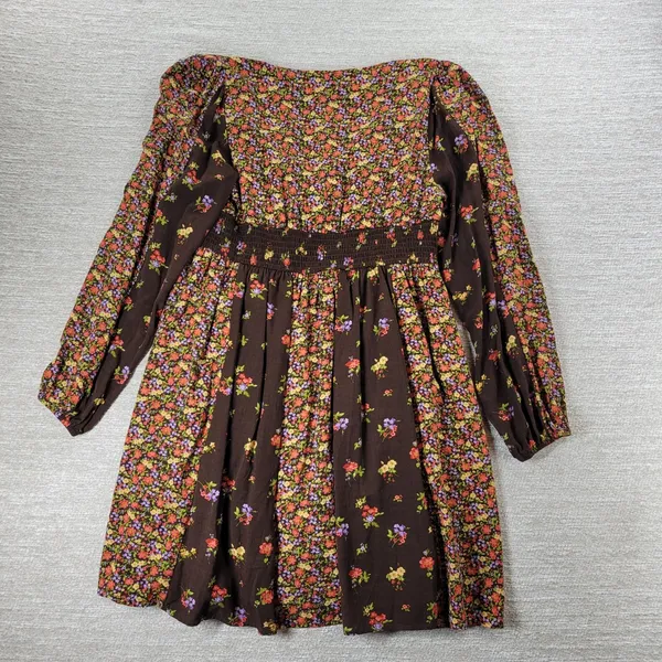 SO Mini Dress XL Brown Mixed Ditzy Floral Print Fit & Flare Cottagecore Prairie - Image 4