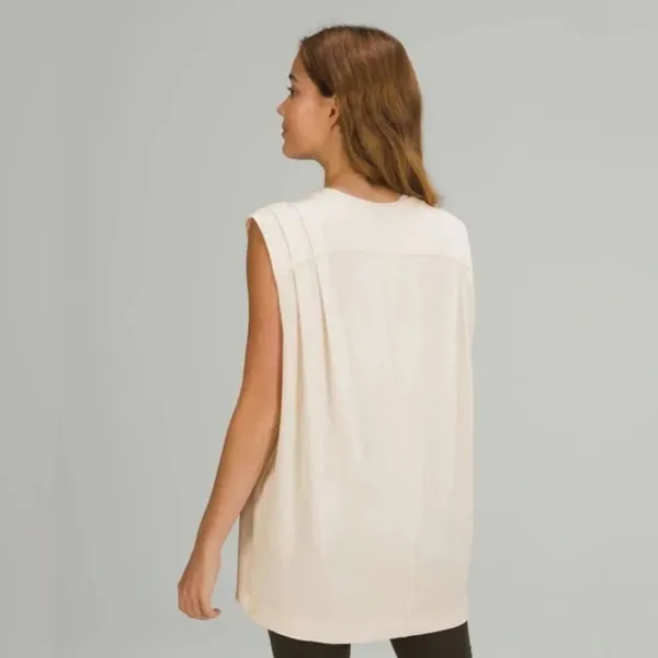 Lululemon White Opal Modal Pleated Shoulder Sleeveless Athletic Tank Top - Image 3