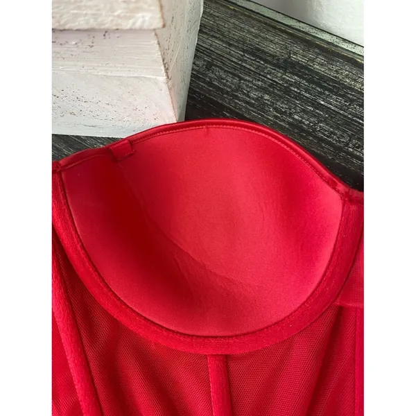 Victoria’s Secret Red Satin Strapless Longline Underwire Bra 36C - Image 3