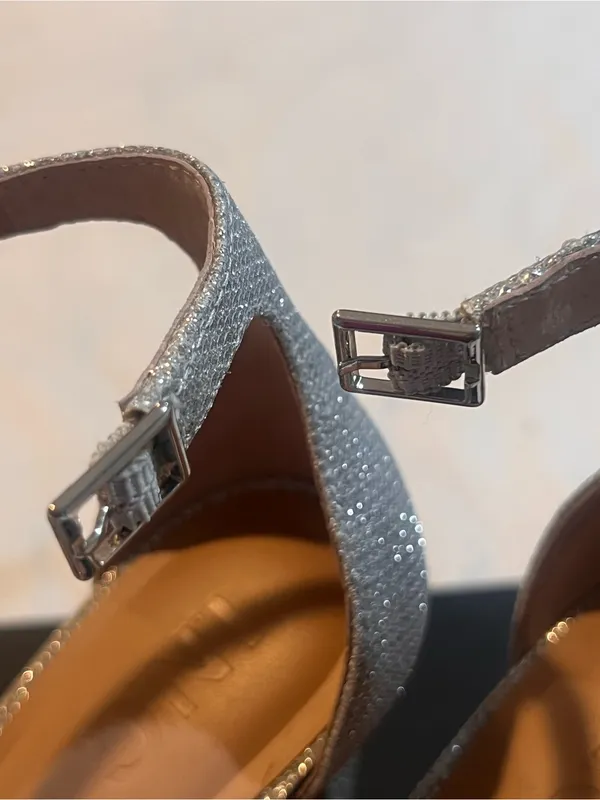 INC International Concepts Silver Glitter Bow Ankle-Strap Heels - Image 6