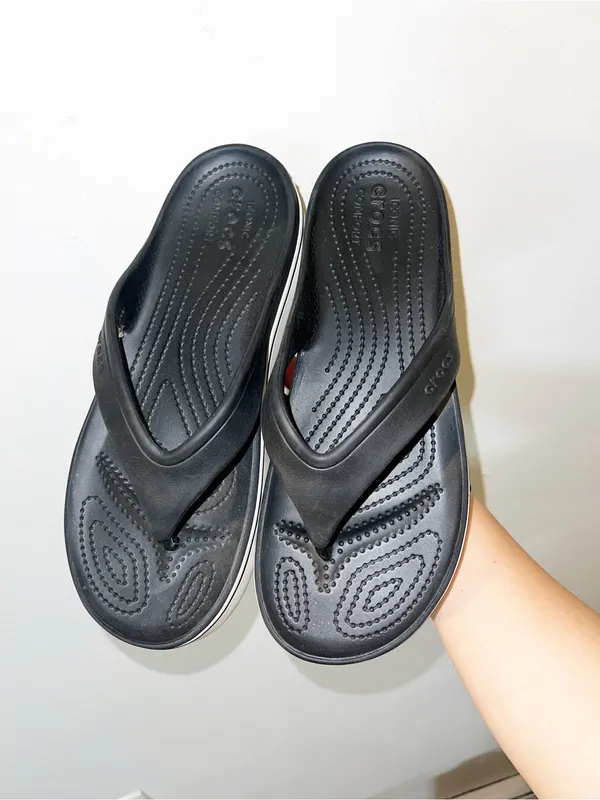 CROCS Women’s Platform Crocband Black and White Casual Flip Flop Sandals - Image 2