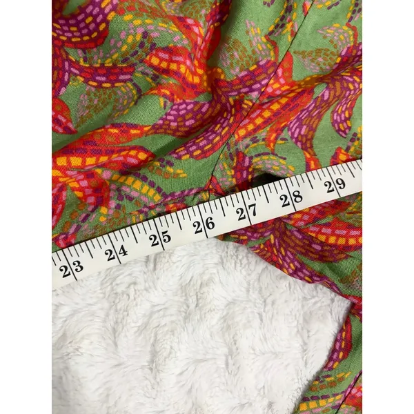 Midnight Sky Green Tropical Print Cotton Linen Blend Wide Leg Pull-on Pants S - Image 6