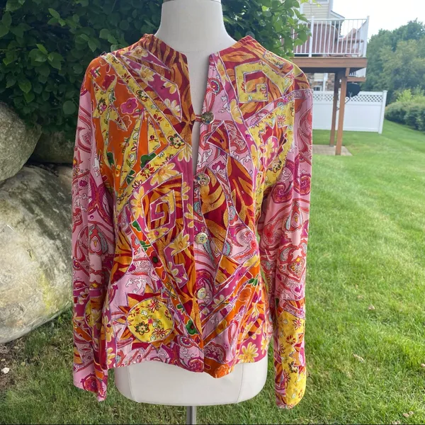 Sandy Starkman Boho Floral Jacket Pink Size L - Image 2