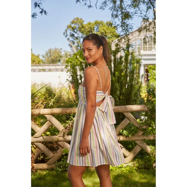 Taylor Tillan Mini Dress Womens XS Multi Color Stripe Tie Back Sun Dress - Image 2