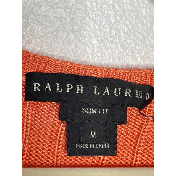 Ralph Lauren Black Label Silk V-Neck Knit Sweater Salmon Coral Medium - Image 3