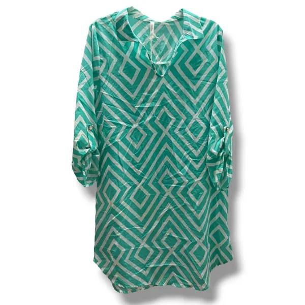PinkBlush Maternity Mint Green Geometric Tunic Blouse Roll Tab Sleeve Small NWT - Image 4