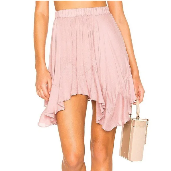 Free People Easy Does It Mini Skirt Womens Medium‎ Mauve Boho Ruffle Fairycore - Image 2
