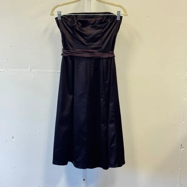 2010s Coast Strapless Satin Cocktail Dress Eggplant Purple Brown Silk Tie US 6 - Image 3