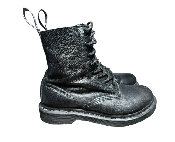 Dr. Martens Black Mono Lace Up Boots Sz 7 Virginia Leather 24479 Women's #S111-3 - Image 2