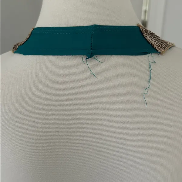 Stunning Teal Blue Y2K Halter Top with Gold Sequins - Image 5