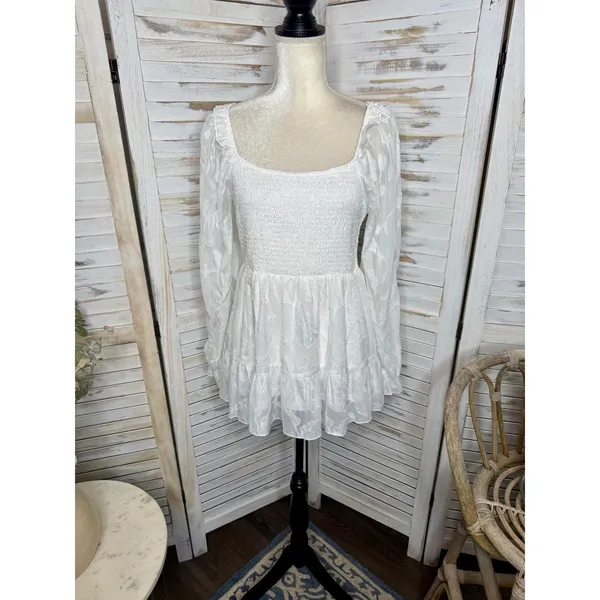 NWT BALTIC BORN Women's Med Ines Smocked Peplum Top White Fairy Romantic - Image 16