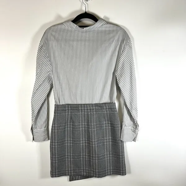 Maje Shirt Skirt Dress Gray And Black Plaid‎ Women’s Size 2/medium Office Classy - Image 7
