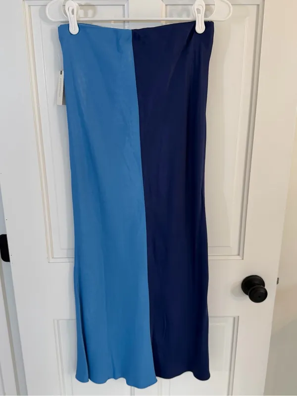 NWT By Anthropologie Blue Colorblock Satin Maxi Slip Skirt Small - Image 3