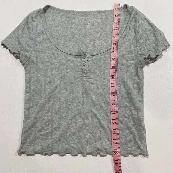Aeropostale OG Tee Collection Gray Henley Baby Tee Size M Y2K Lettuce Trim - Image 7