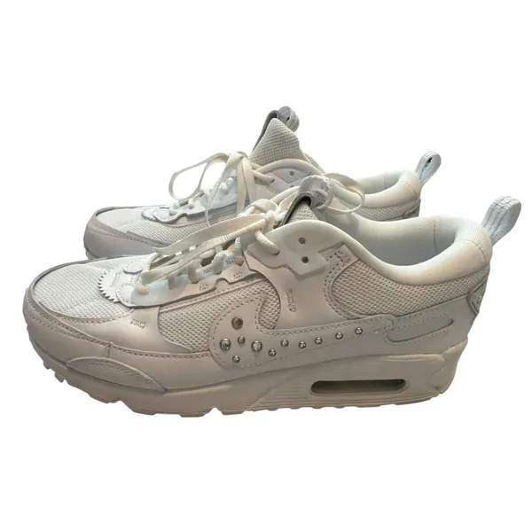 Nike Air Max 90 Futura Studded Swoosh Womens Size 9 White Silver FQ8888-100 - Image 2