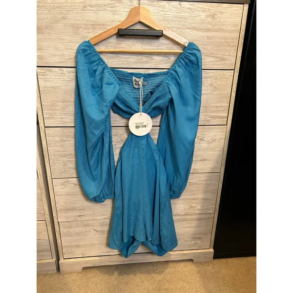 Princess Polly Dainton Romper Blue Cutout Smocked Long Sleeve Mini US 2 - Image 3