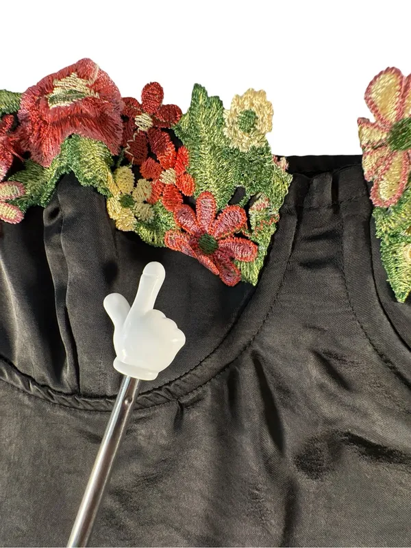 Princess Polly Kenzie Black Satin Floral Applique Bustier Mini Dress Size 10 - Image 10