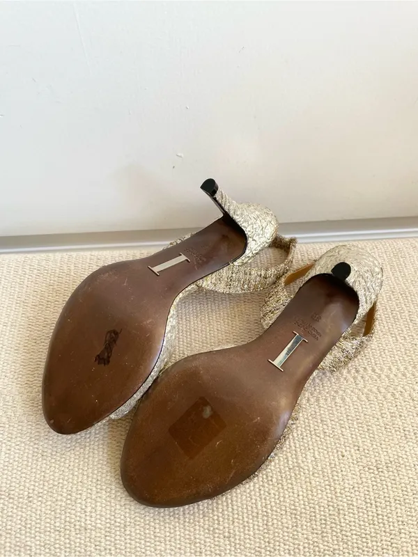 Vintage Y2K Issac Mizrahi Gold Foiled Sling Back Heels Size 36 Made In Italy - Image 6