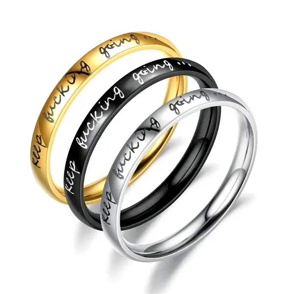 Unisex Minimalist Inspirational 'Keep F*ck*ng Going' SS Ring Size 9 Silver - Image 3