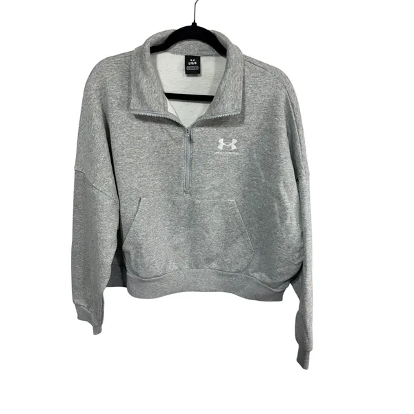 Under Armour Pullover Icon Fleece Oversized Half Zip Women's Large Gray New - Image 2