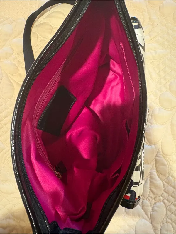 Coach Poppy Graffiti Floral Shoulder Crossbody Bag Black White Red/Pink Vintage - Image 8