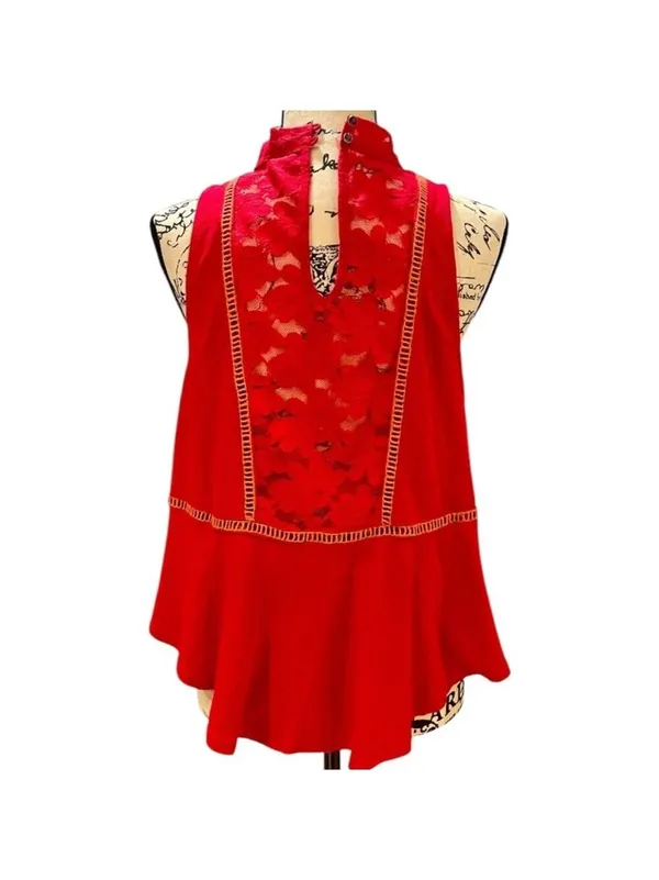 Free People Flora Sleeveless Top Size M Red - Image 4