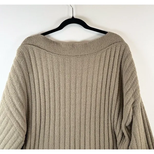 Free People Womens Sweater Gray Cabin Fever Pullover Ribbed Fleece Dolman Large - Image 10
