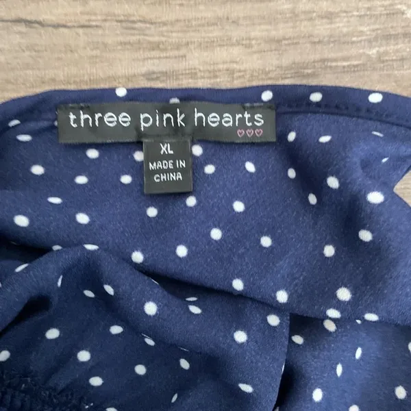 Three Pink Hearts Women Dress Navy Blue Polka Dot Ruffle Strappy Size XL - Image 2