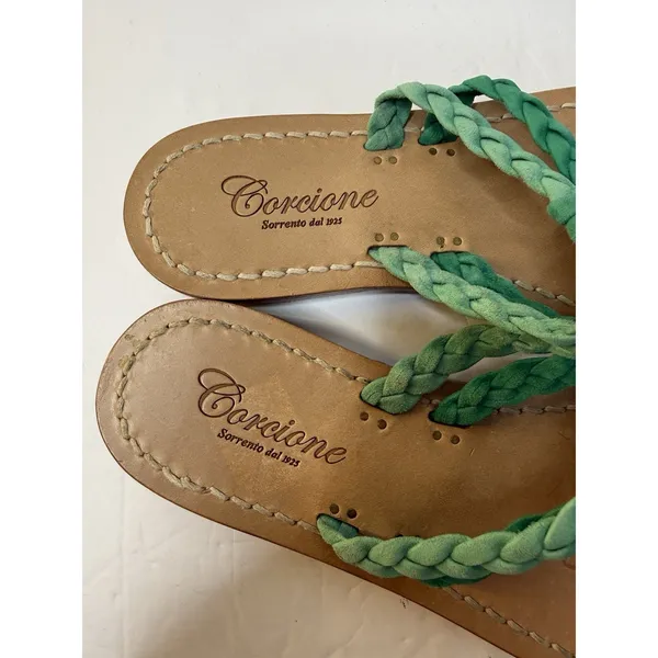 Corcione Sorrento Women's US 5 Green Suede Braided Sandal Flats Italy Summer New - Image 3