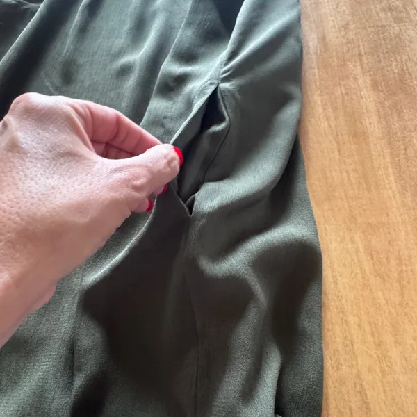 Prologue Olive Green Halter Neck Midi Dress Side Slits Pockets Size L Minimalist - Image 5