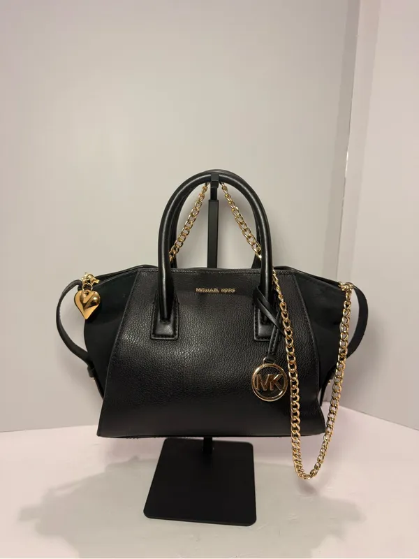 Michael Kors Avril Small Black Pebbled Leather & Suede Satchel - Image 2