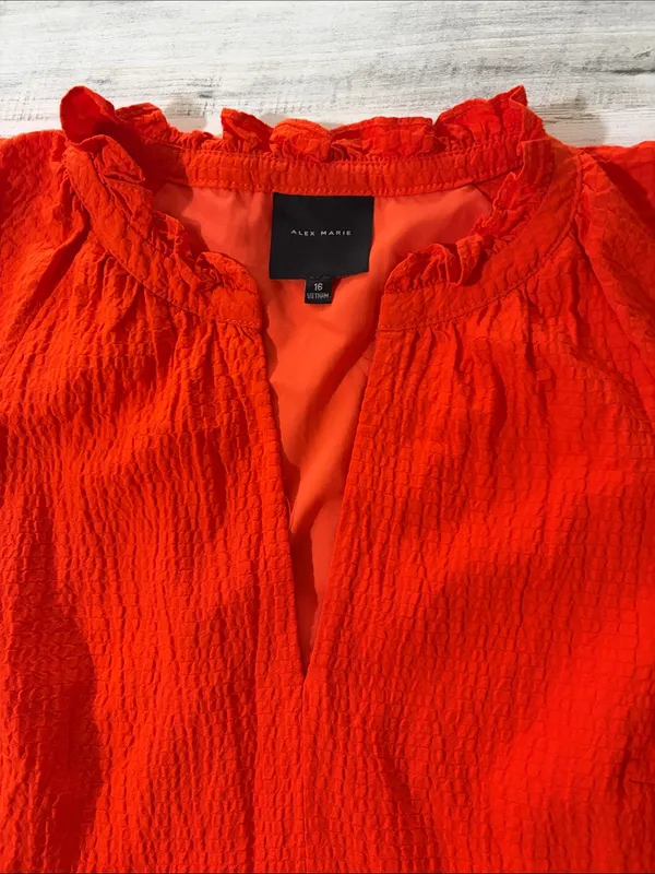 Alex Marie Bright Vanya V-Neck Orange Tiered Flutter-Sleeve Dress - Image 5