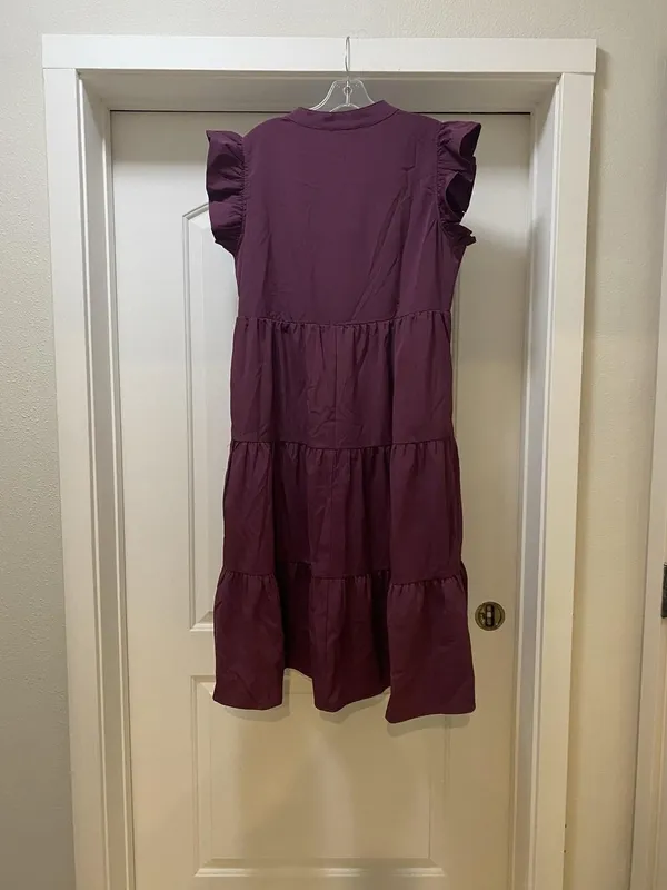 Entro Dress Womens L Purple Ruffle Tiered Flutter Sleeve Trapeze Midi - Image 4