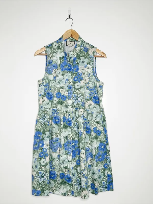 Tuckernuck Jardin De Fleurs Royal Shirt Dress Blue Floral Sleeveless Medium M - Image 3
