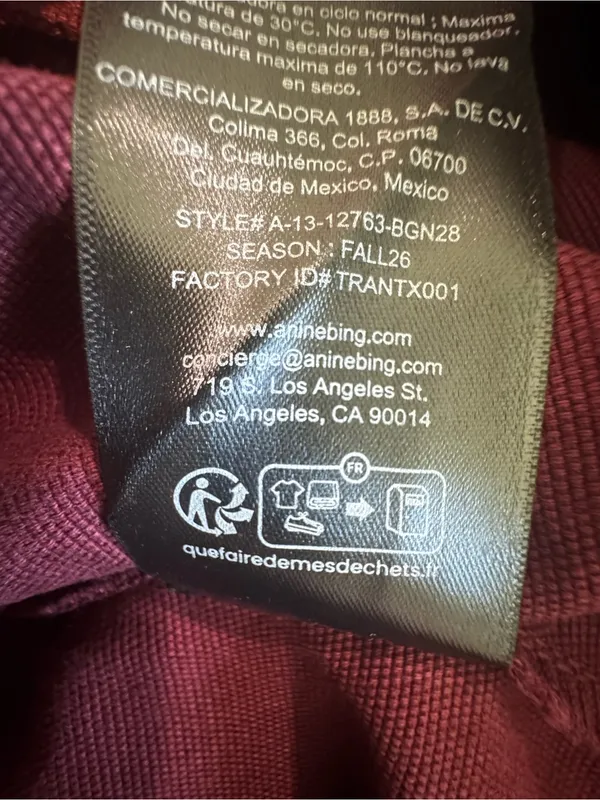 NWT ANINE BING Leo Canvas Tote Collegiate Fig Burgundy Bag - Image 7