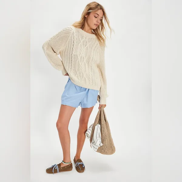 Free People Frankie Cable Sweater in Ivory M - Image 3