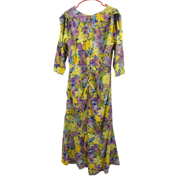 For Love and Lemons Cassia Dress Size 1X NWT Yellow Floral Ruched Midi Cocktail - Image 6