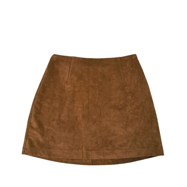 Abercrombie & Fitch Faux Suede Mini Skirt Size S Brown Preppy Fall Quiet Luxury - Image 2