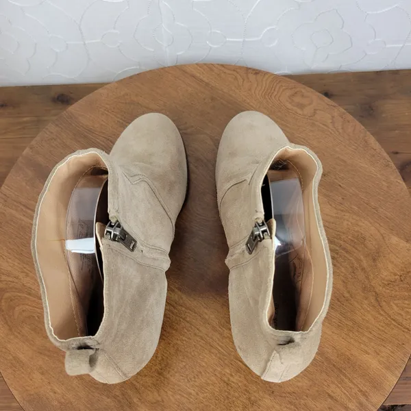 Lands' End Women Ankle Boots Size 10 Brown Tan Suede Zip Up Block Heel Casual - Image 5