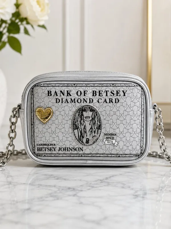 Betsey Johnson Bank of Betsey Diamond Card Crossbody Bag Silver NWT - Image 2