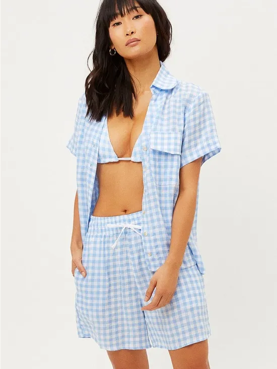 Frankies Bikinis Lou High Waist Gingham‎ Shorts in Bluebell Size XS - Image 2
