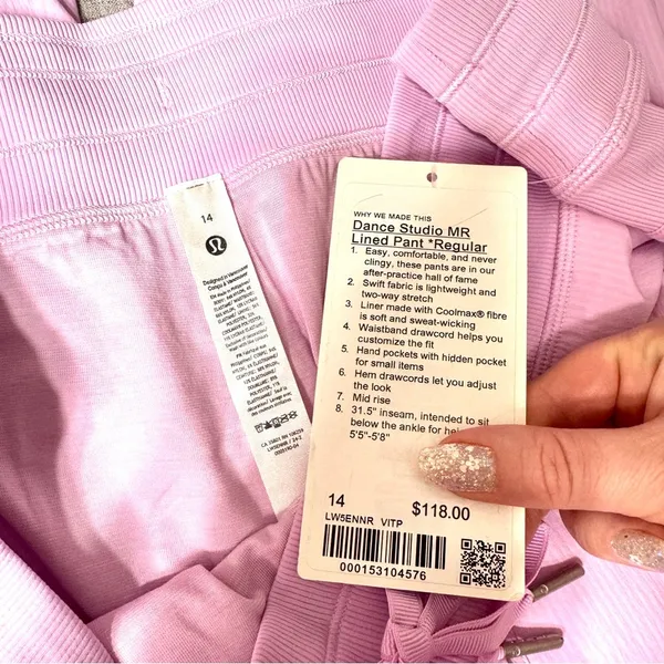 Lululemon Dance Studio Mid Rise Lined Pants Size 14 Regular Vitapink NWT - Image 8