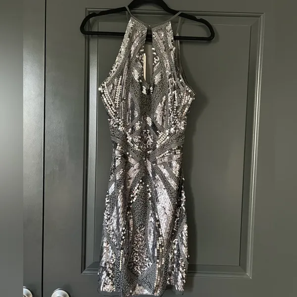 Vici Silver- Dark Gray Sequin Mini Dress - Image 2