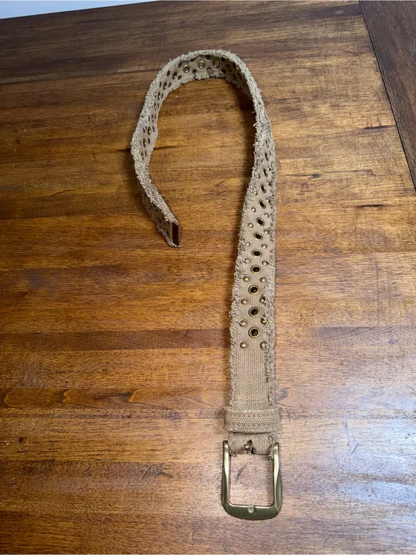 Free People Roads Untraveled Canvas Frayed Embellished‎ Studded Grommet Belt - Image 3
