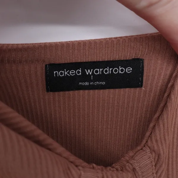 Naked Wardrobe Mauve Brown Ribbed Bustier Midi Bodycon Dress NW-D2420 Size L - Image 4
