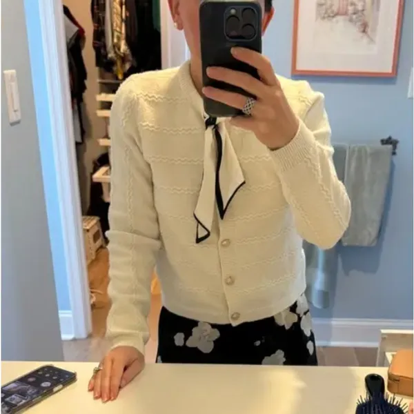 CeCe Off White Scarf Cardigan Sweater MEDIUM Business Casual Career Work $90 - Image 4