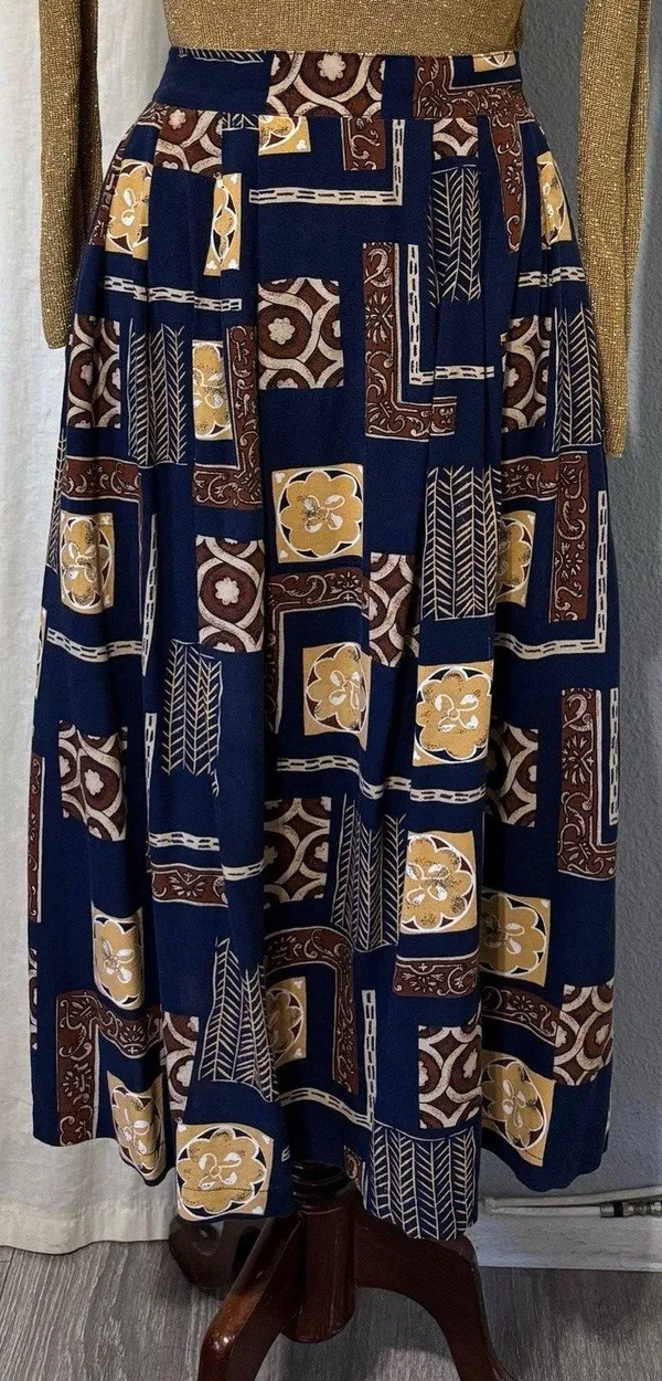 Sag Harbor 1/2 Elastic Waist Boho Midi Skirt Geometric Print Peasant Indie Large - Image 2