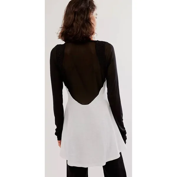 Free People Rendezvous Long Sleeve Top Ivory Combo Lace Mesh Size XS NEW - Image 3